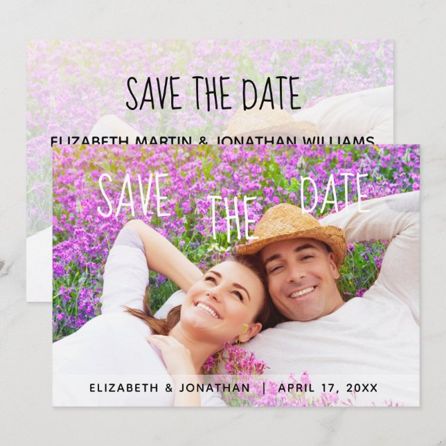 Trendy Hand Lettered Photo Save The Date Invitation (Front/Back)