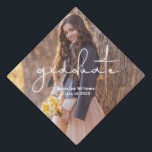 Trendy Hand Lettered Script Photo  Graduation Cap Topper<br><div class="desc">Gorgeous script with the word graduate and your photography make this graduation cap topper a standout! Pretty handwritten script overlays a full photo with your name and class.  Trendy and modern styling perfect for your special grad cap topper. See coordinating items in the Enchanted Finch store.</div>