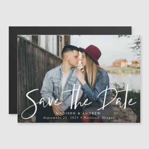 Trendy Hand_Lettered Script Photo Save The Date Magnetic Invitation