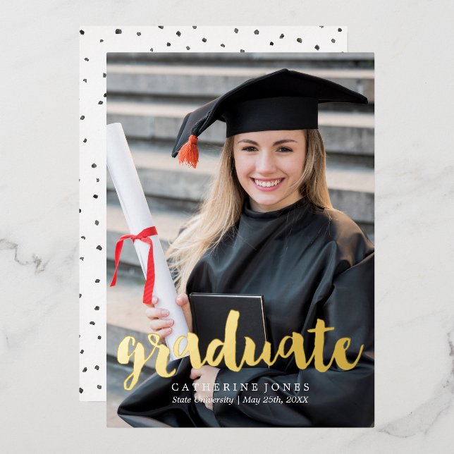 Trendy Hand Lettered Typography Graduation Foil Invitation (Front/Back)