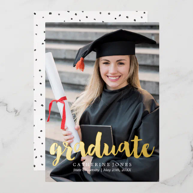 Hand Lettered Graduation Trendy Hand Lettered Typography Graduation Foil Invitation | Zazzle