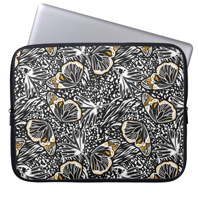 Trendy hand sketch butterflies flying blending wit laptop sleeve (Front)