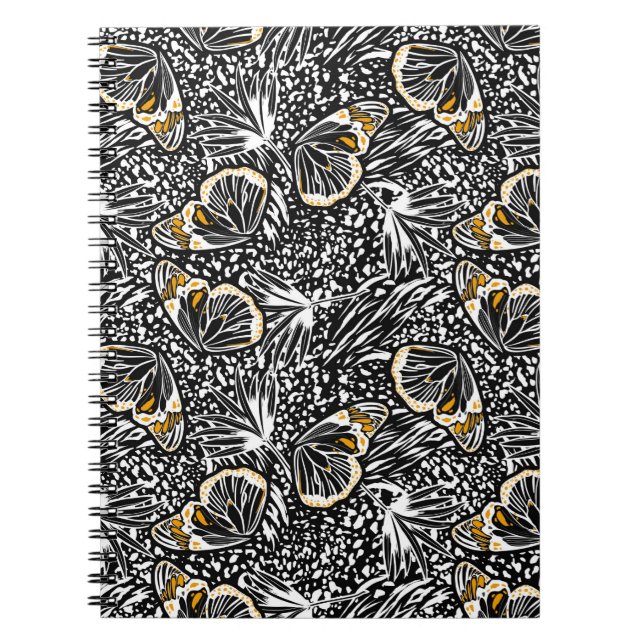 Trendy hand sketch butterflies flying blending wit notebook (Front)