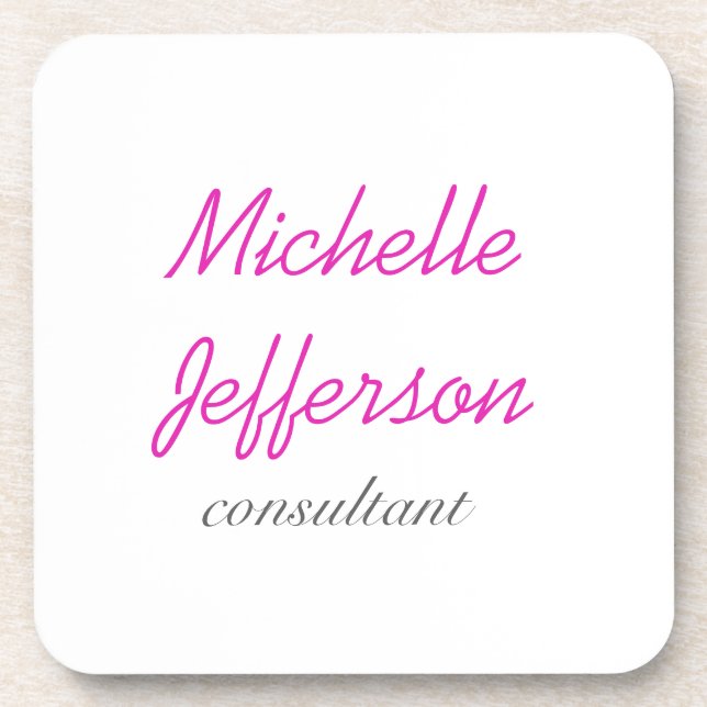 Trendy Handwriting Pink White Clean Beverage Coaster (Front)