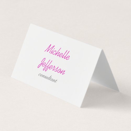 Trendy Handwriting Pink White Clean Business Card