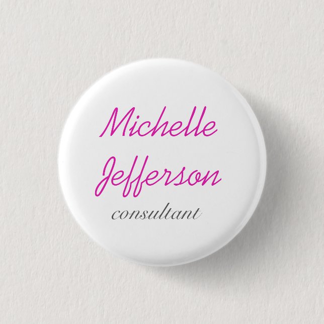 Trendy Handwriting Pink White Clean Button (Front)
