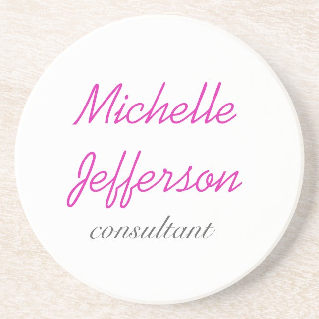 Trendy Handwriting Pink White Clean Coaster (Front)