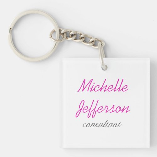 Trendy Handwriting Pink White Clean Keychain