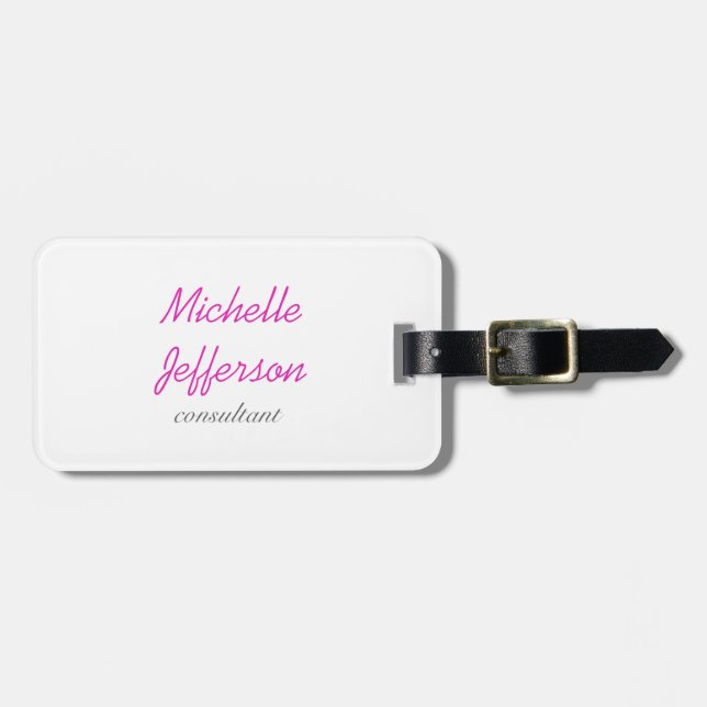 Trendy Handwriting Pink White Clean Luggage Tag (Front Horizontal)