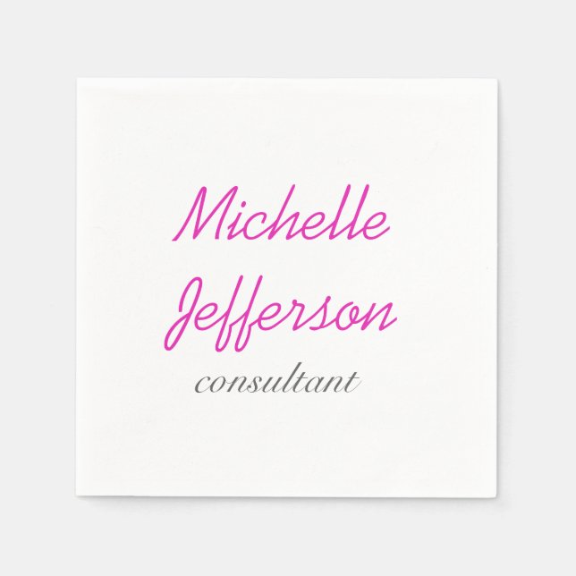 Trendy Handwriting Pink White Clean Napkins (Front)
