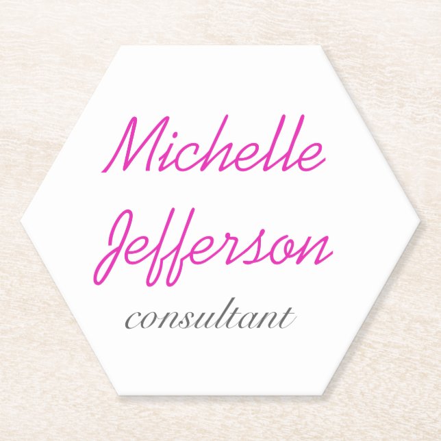 Trendy Handwriting Pink White Clean Paper Coaster (Front)