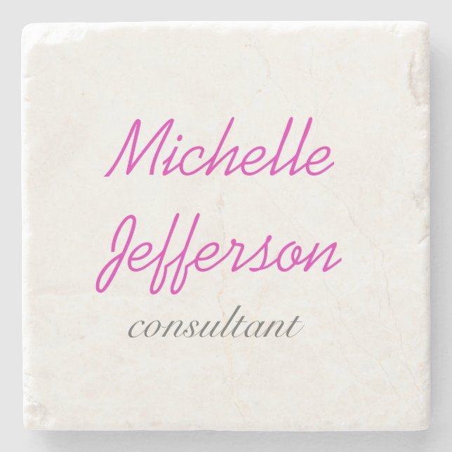 Trendy Handwriting Pink White Clean Stone Coaster (Front)