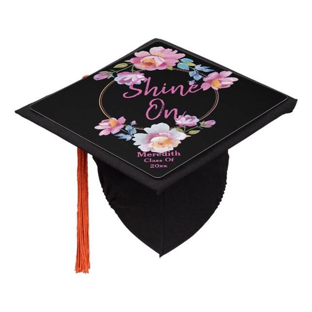Trendy Handwritten "Get Your Future On" Floral Graduation Cap Topper (Angled)