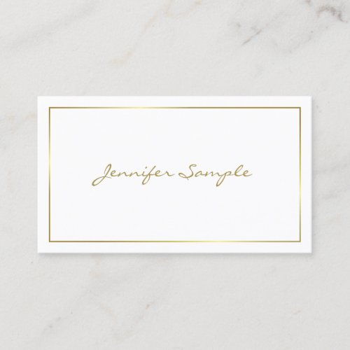 Trendy Handwritten Gold Script Glam Luxury Plain Business Card