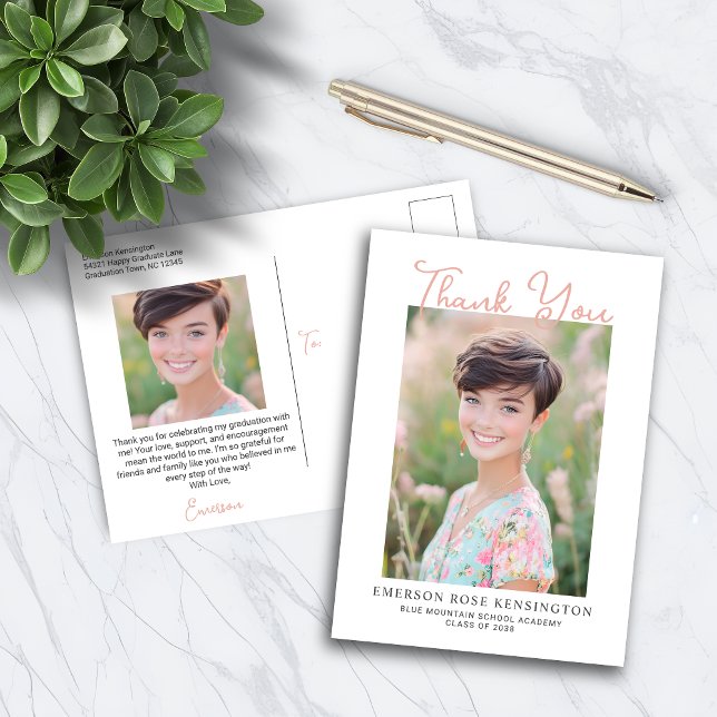 Trendy Handwritten Graduation Thank You Postcard (Trendy Handwritten Graduation Thank You Postcard)