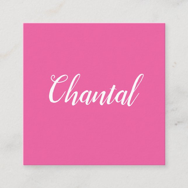 Trendy handwritten minimalist pink business cards (Front)