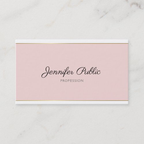 Trendy Handwritten Script Blush Pink Gold Plain Business Card