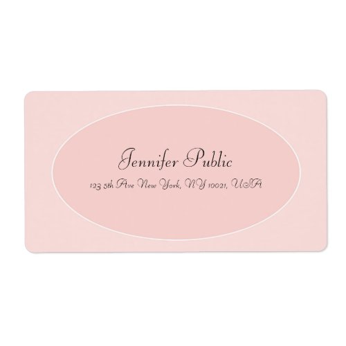 Trendy Handwritten Script Blush Pink White Elegant Label