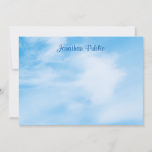 Trendy Handwritten Script Name Blue Sky Clouds Note Card