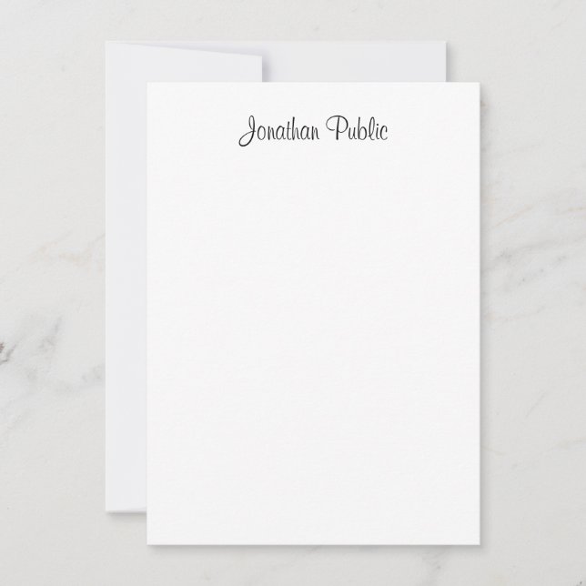 Trendy Handwritten Script Name Modern Minimalist Note Card (Front)