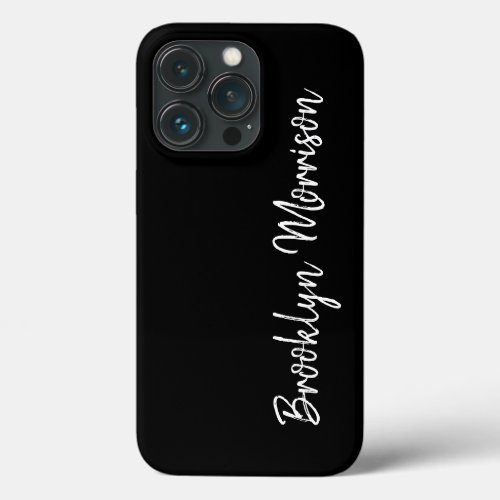 Trendy handwritten script name monogram black iPhone 13 pro case