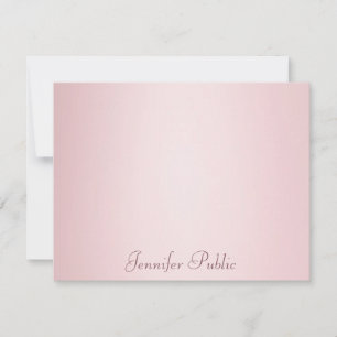Trendy Handwritten Script Rose Gold Modern Elegant Note Card