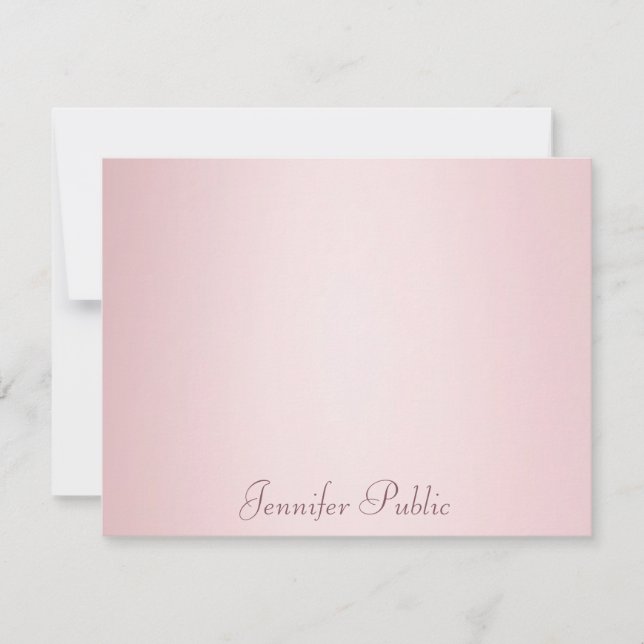 Trendy Handwritten Script Rose Gold Modern Elegant Note Card (Front)