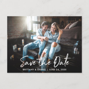 Trendy Handwritten Script Save the Date Photo Postcard