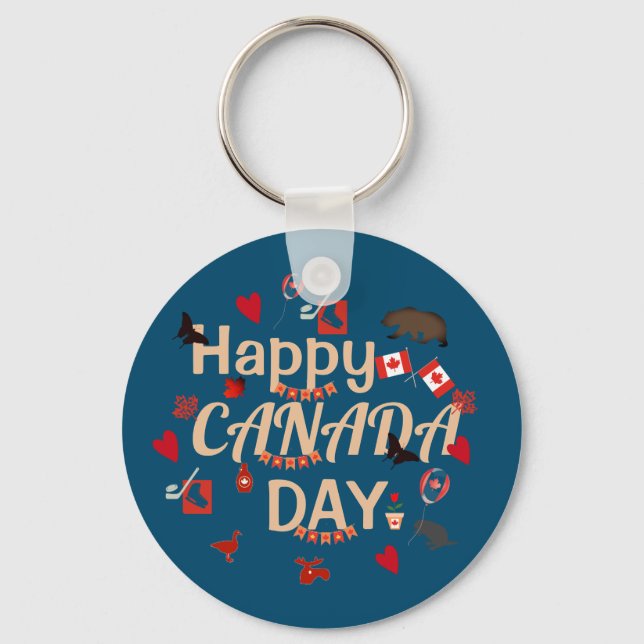 Trendy Happy Canada Day Keychain (Front)