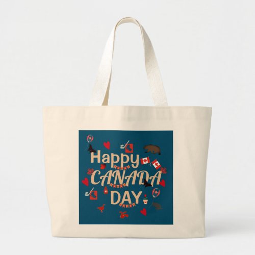 Trendy Happy Canada Day Large Tote Bag