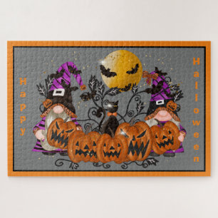 Trendy Happy Halloween Gray Gnome Jigsaw Puzzle