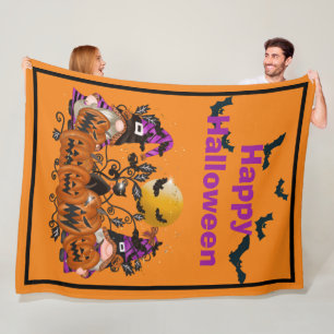 Trendy Happy Halloween Orange Gnome Fleece Blanket