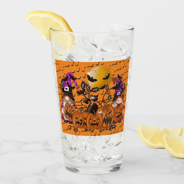 Trendy Happy Halloween Orange Gnome Glass (Front Ice)