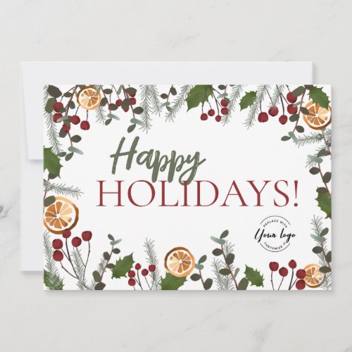 Trendy Happy Holidays Christmas Foliage Your Logo  Holiday Card