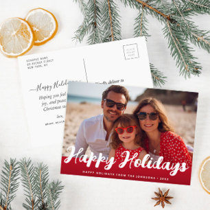 trendy happy holidays merry christmas photo card