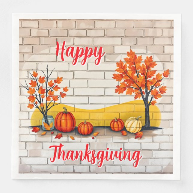Trendy Happy Thanksgiving Beautiful Fall Paper Dinner Napkins (Front)