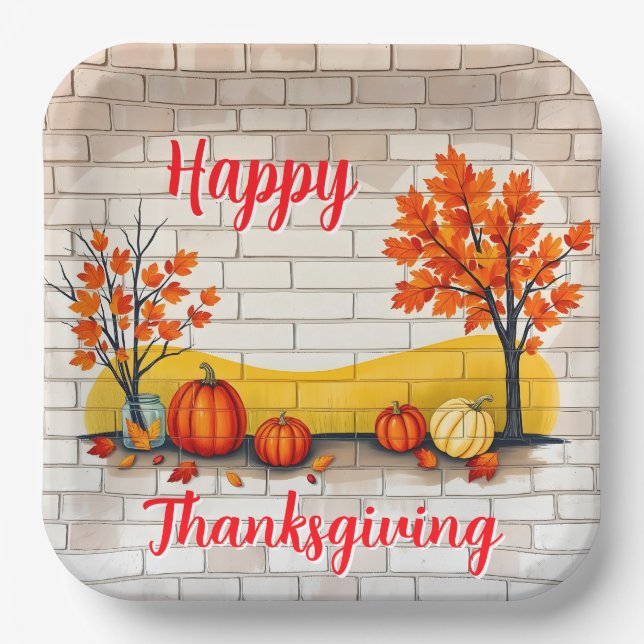 Trendy Happy Thanksgiving Beautiful Fall Paper Plates (Front)