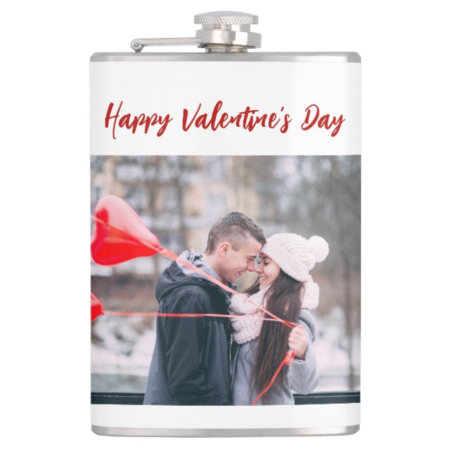 Trendy Happy Valentine's Day Photo Flask (Front)