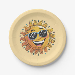 Trendy Happy Yellow Sun with Sunglasses Paper Plates
