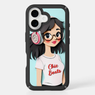 Trendy Headphone Girl with Personalized Text iPhone 16 Case