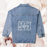 Trendy Heart Calligraphy Wifey Bride Wedding  Denim Jacket<br><div class="desc">The classic trendy denim jacket with a modern framed "Wifey" text in a swirly calligraphy script with a heart,  customized with the year. The perfect wedding gift and keepsake for the beautiful newlywed bride.</div>