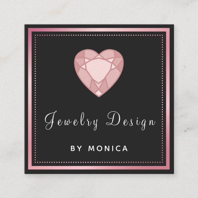 Trendy Heart Gemstone Jewelry Designer Rose Gold Square Business Card (Front)