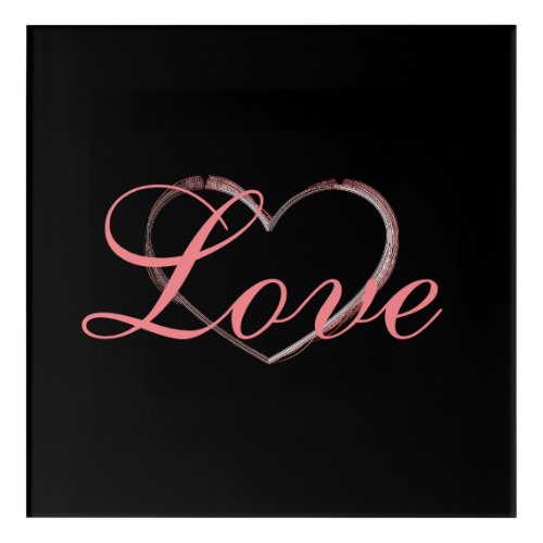 Trendy Heart Gray Calligraphy Love Wedding Acrylic Print