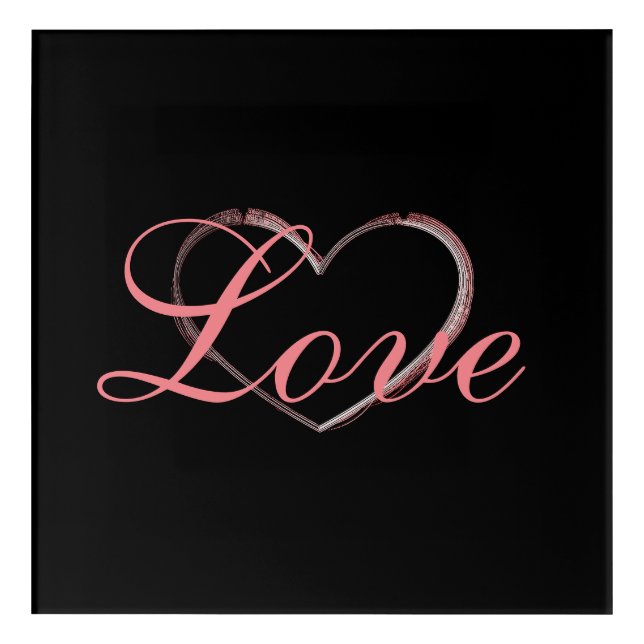 Trendy Heart Gray Calligraphy Love Wedding Acrylic Print (Front)