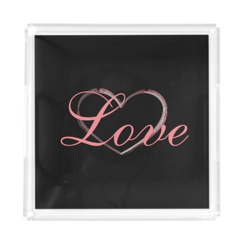 Trendy Heart Gray Calligraphy Love Wedding Acrylic Tray