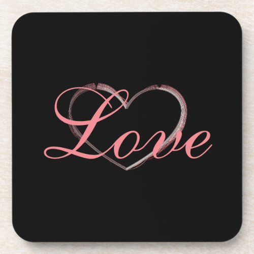 Trendy Heart Gray Calligraphy Love Wedding Beverage Coaster
