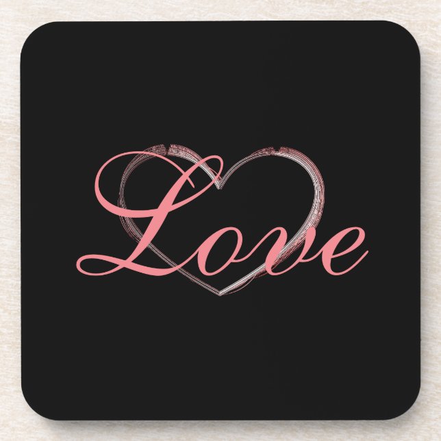Trendy Heart Gray Calligraphy Love Wedding Beverage Coaster (Front)