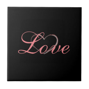 Trendy Heart Gray Calligraphy Love Wedding Ceramic Tile