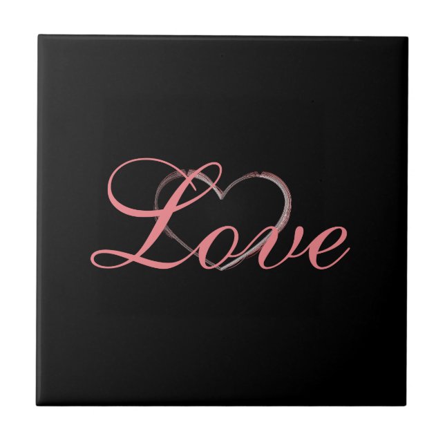 Trendy Heart Gray Calligraphy Love Wedding Ceramic Tile (Front)