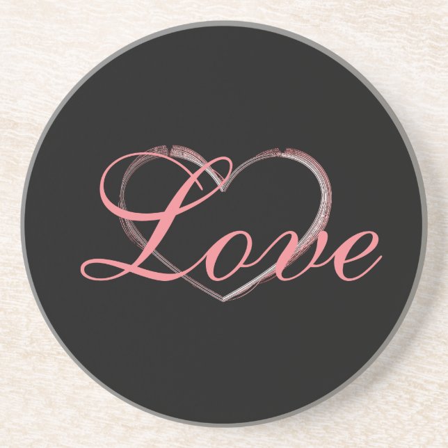 Trendy Heart Gray Calligraphy Love Wedding Coaster (Front)